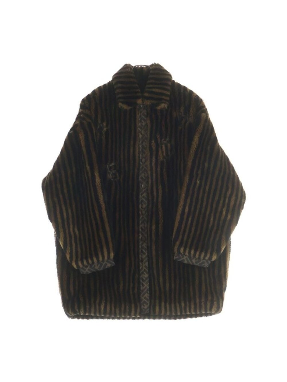Fendi Jeans Vintage Zucca Pattern Striped Faux Fur Coat Half Acrylic Brown Black
